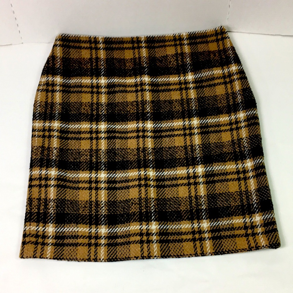 Kate Hill Skirt Wool Blend Brown Black Plaid Lined A Line Walking‎ pleat